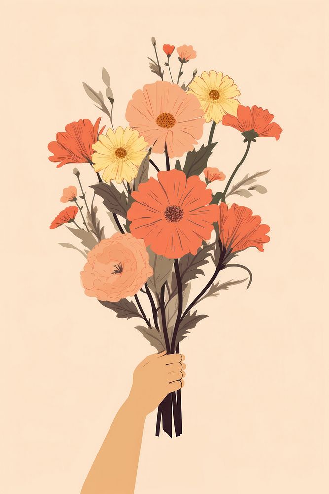 Hand holding flowers drawing sketch plant. AI generated Image by rawpixel.