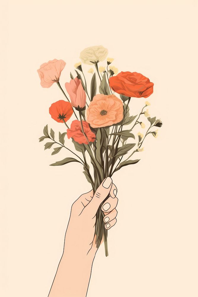 Hand holding flowers plant adult inflorescence. AI generated Image by rawpixel.