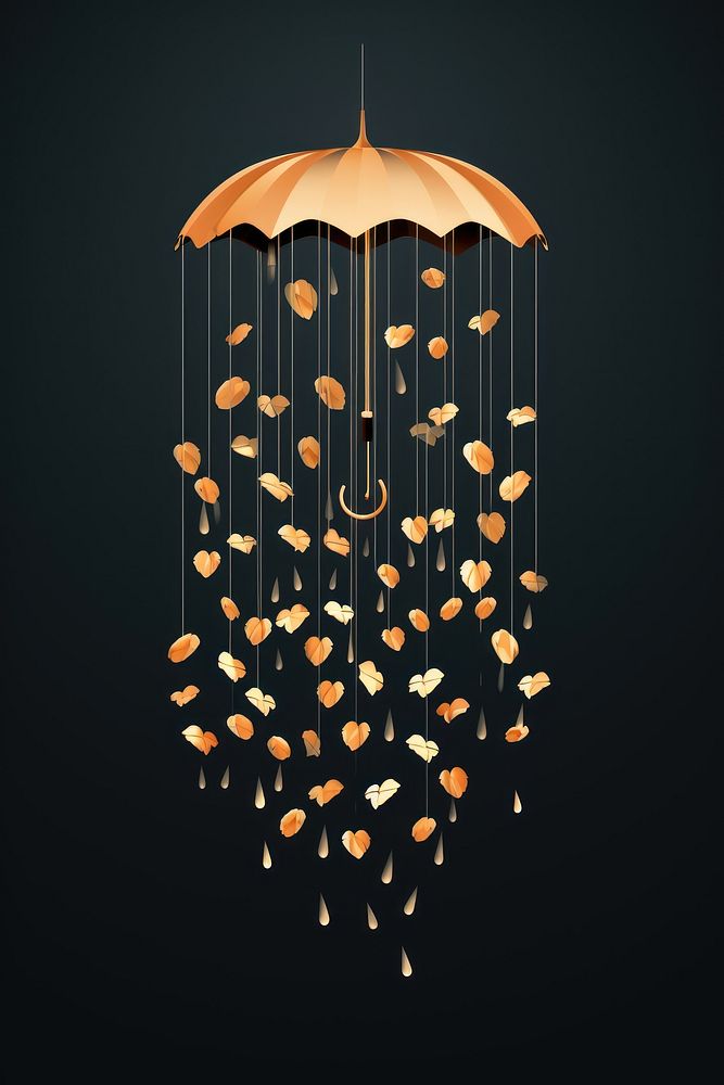 Petals fall from umbrella chandelier lamp illuminated. AI generated Image by rawpixel.