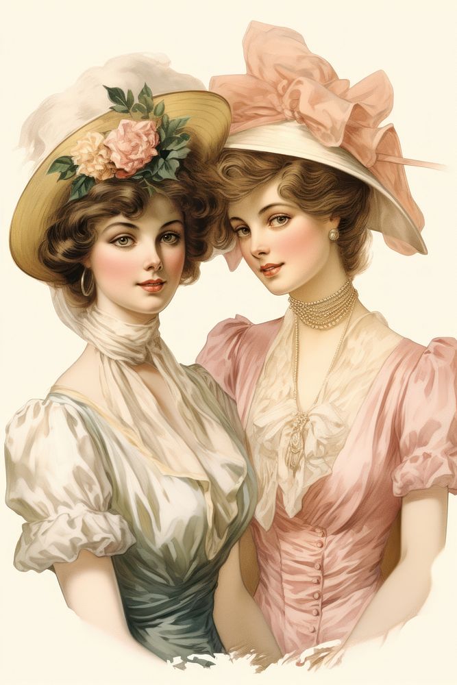 Two young women portrait adult art. AI generated Image by rawpixel.