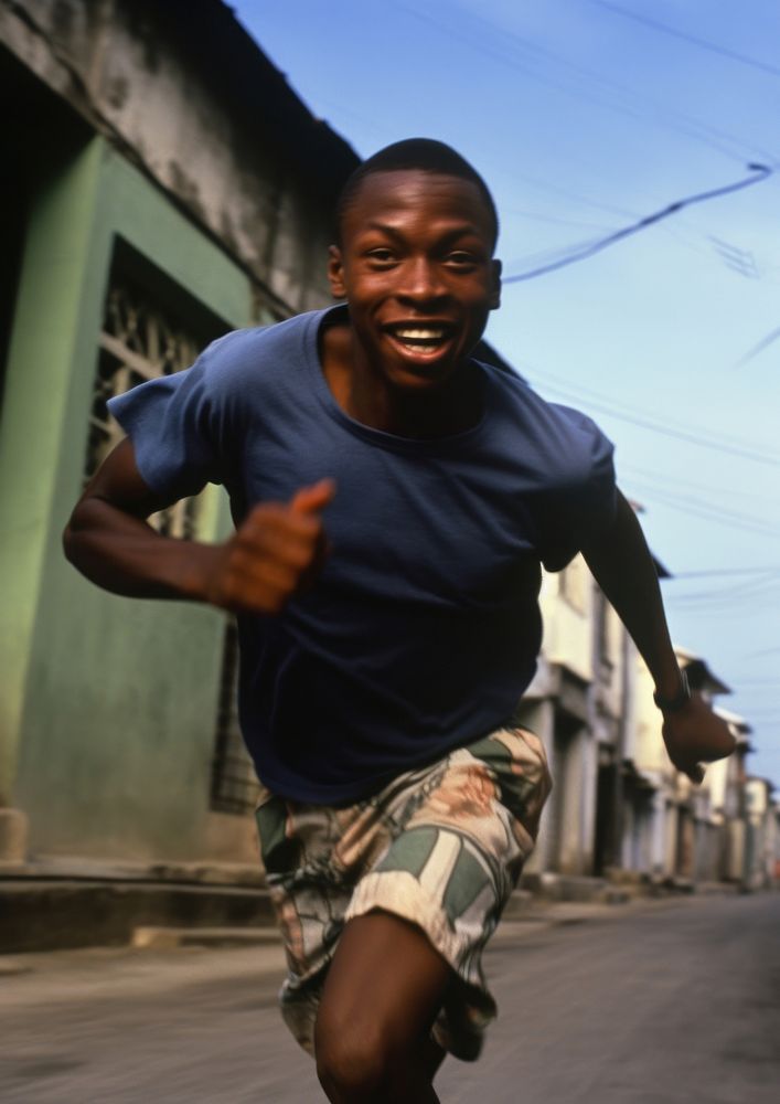 Young African street portrait running. AI generated Image by rawpixel.