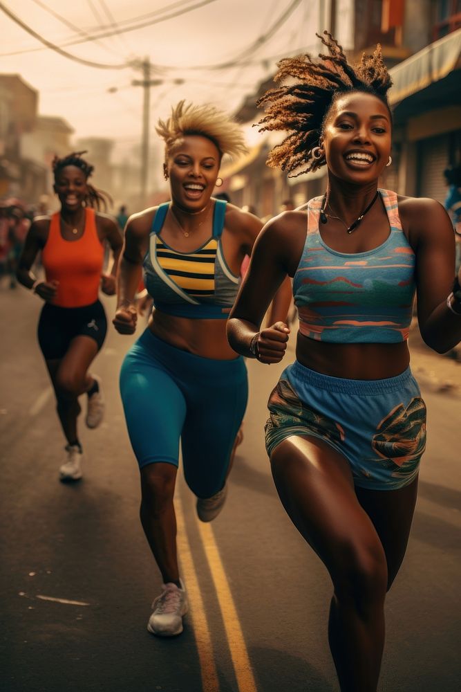 Young women African running jogging sports. AI generated Image by rawpixel.