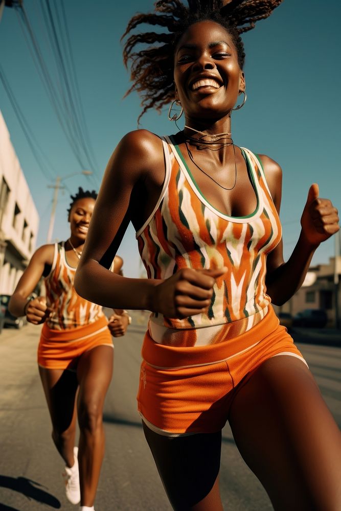 Young women African running sports street. AI generated Image by rawpixel.