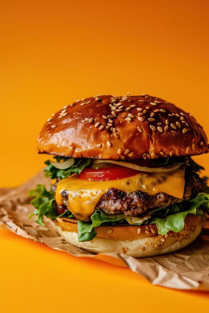 Vegan hamburger sesame cheese food. AI generated Image by rawpixel.