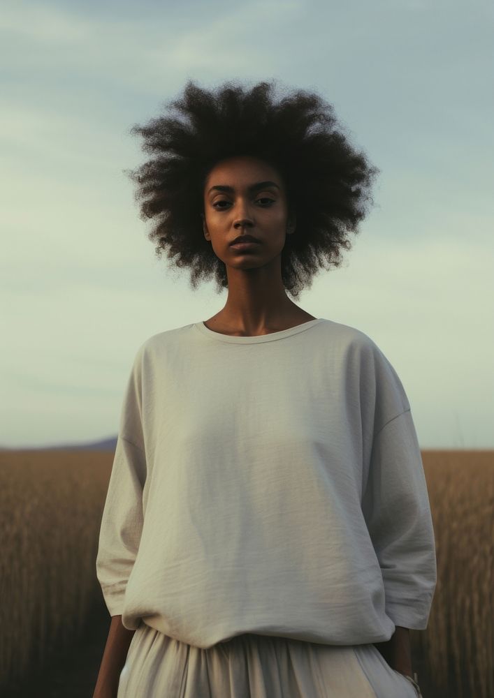 Black woman with minimal white shirt portrait standing nature. AI generated Image by rawpixel.
