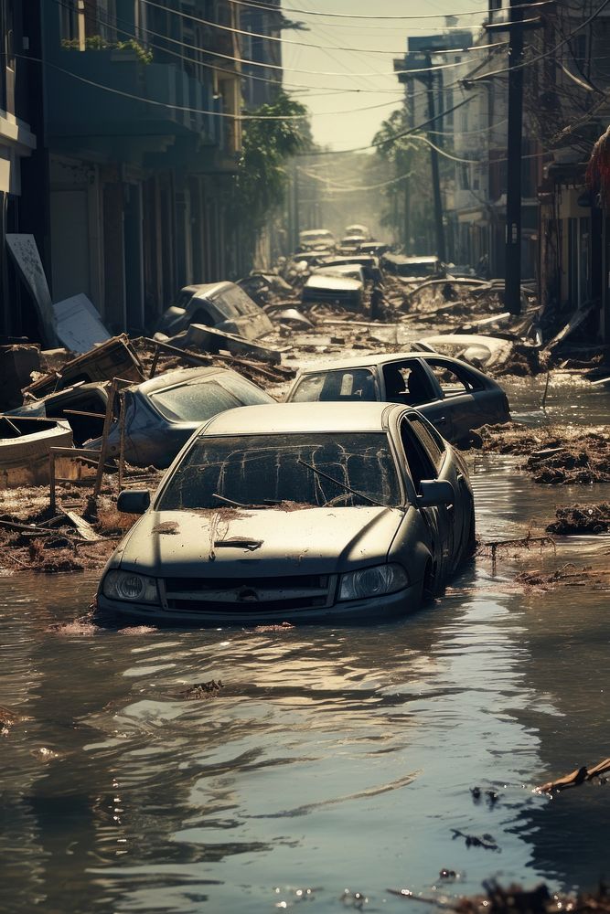 Car vehicle street flood. AI generated Image by rawpixel.