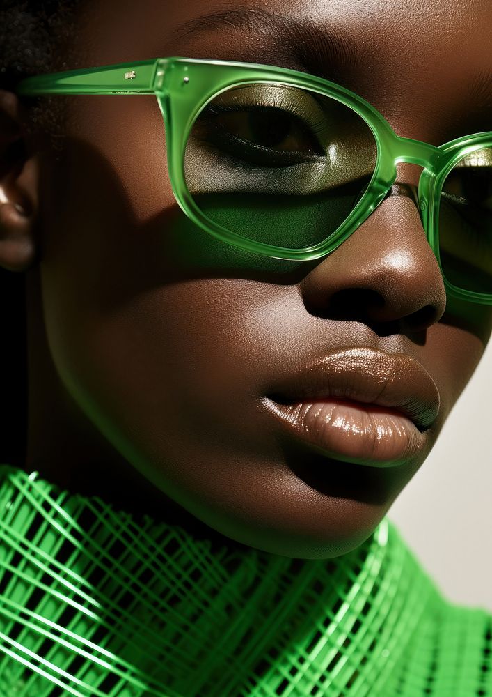 Black woman wear fashionable green sunglasses accessories hairstyle accessory. AI generated Image by rawpixel.