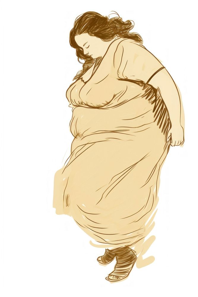 Fat woman drawing sketch white background. AI generated Image by rawpixel.