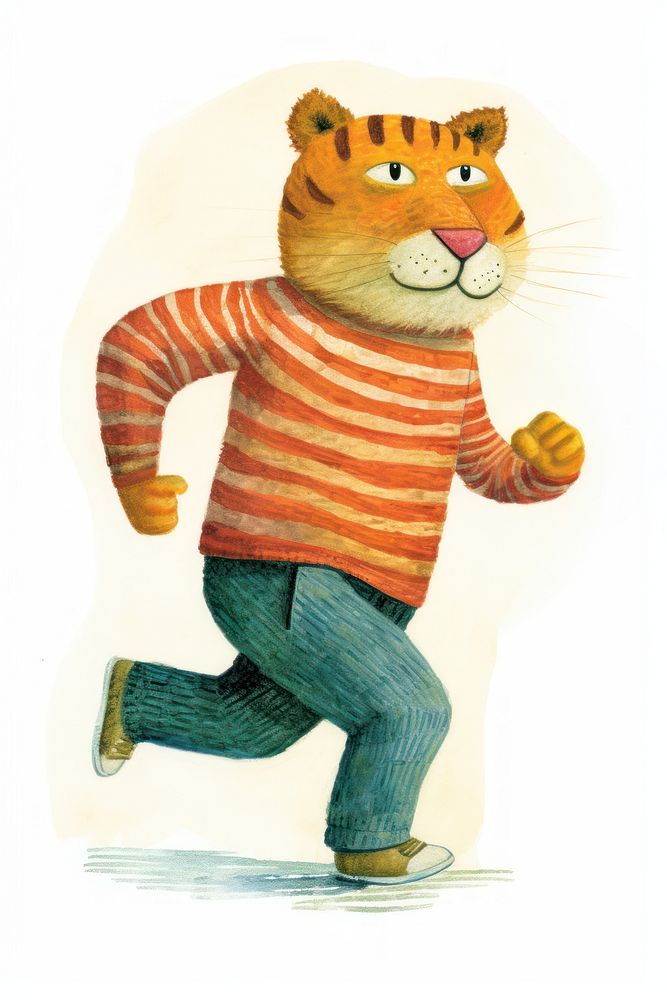 Tiger wearing pants go jogging mammal tiger white background. AI generated Image by rawpixel.