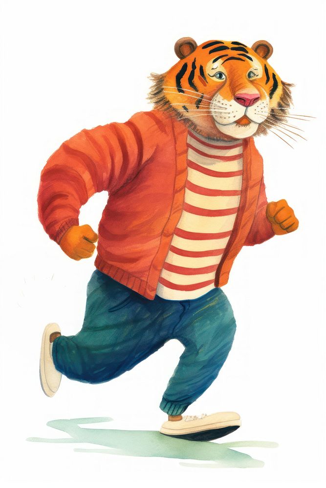 Tiger wearing pants go jogging tiger mammal white background. AI generated Image by rawpixel.