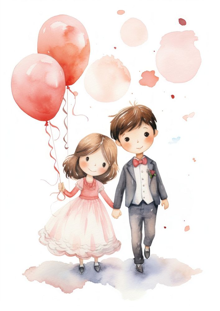 Kids wedding balloon cartoon child. AI generated Image by rawpixel.