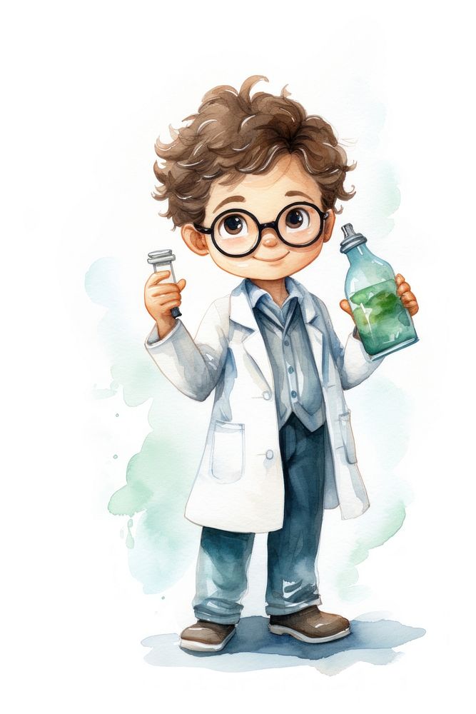 Cute scientist portrait cartoon white background. AI generated Image by rawpixel.