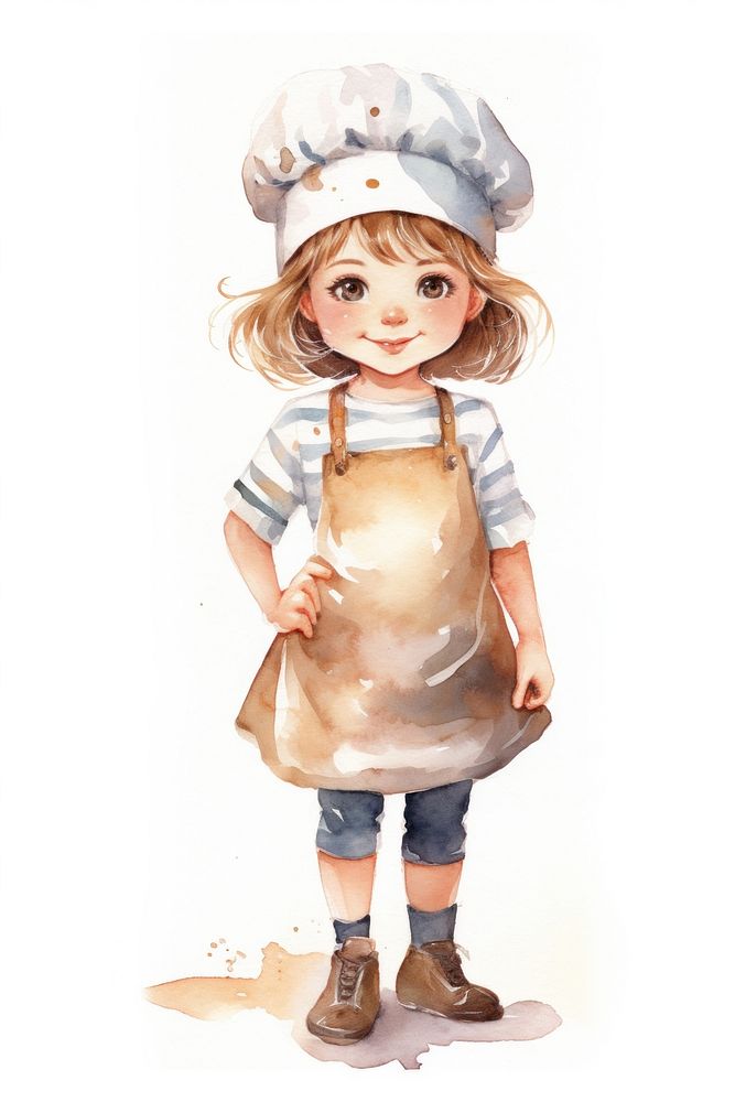 Cute Children Baker cartoon white background portrait. AI generated Image by rawpixel.