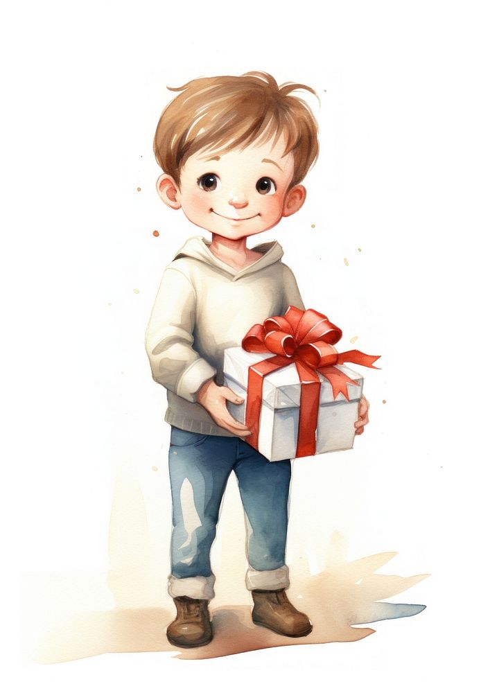 Happy boy celebrating holding cartoon gift. AI generated Image by rawpixel.