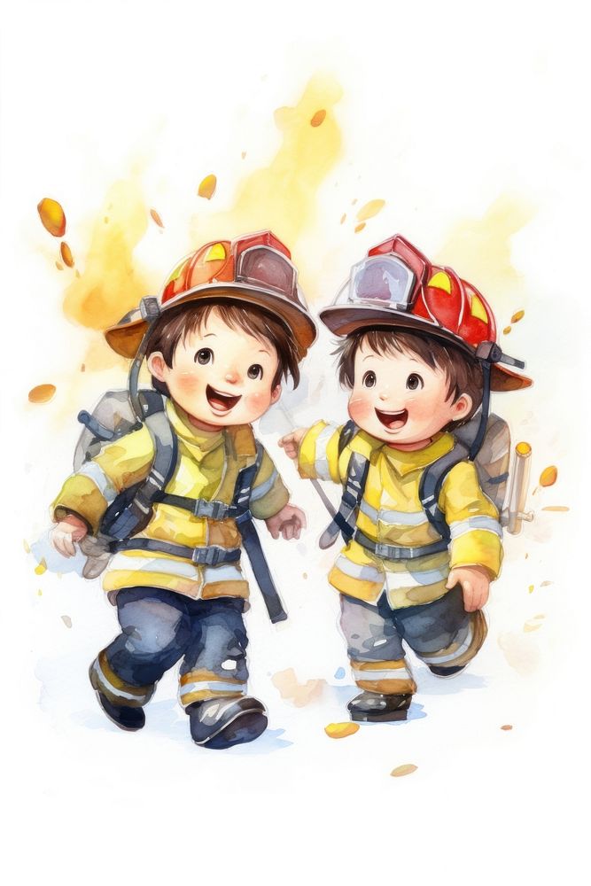 Firefighter cartoon white background togetherness. AI generated Image by rawpixel.