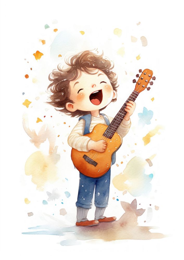 Cartoon guitar cute white background. AI generated Image by rawpixel.