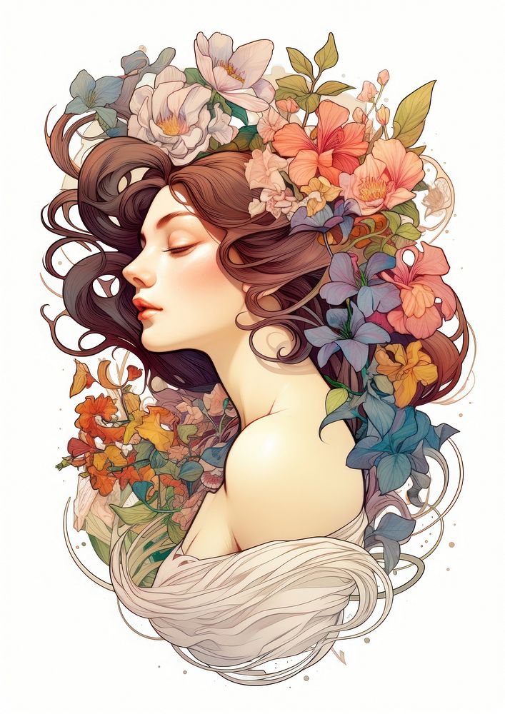 Women flower painting drawing. AI generated Image by rawpixel.