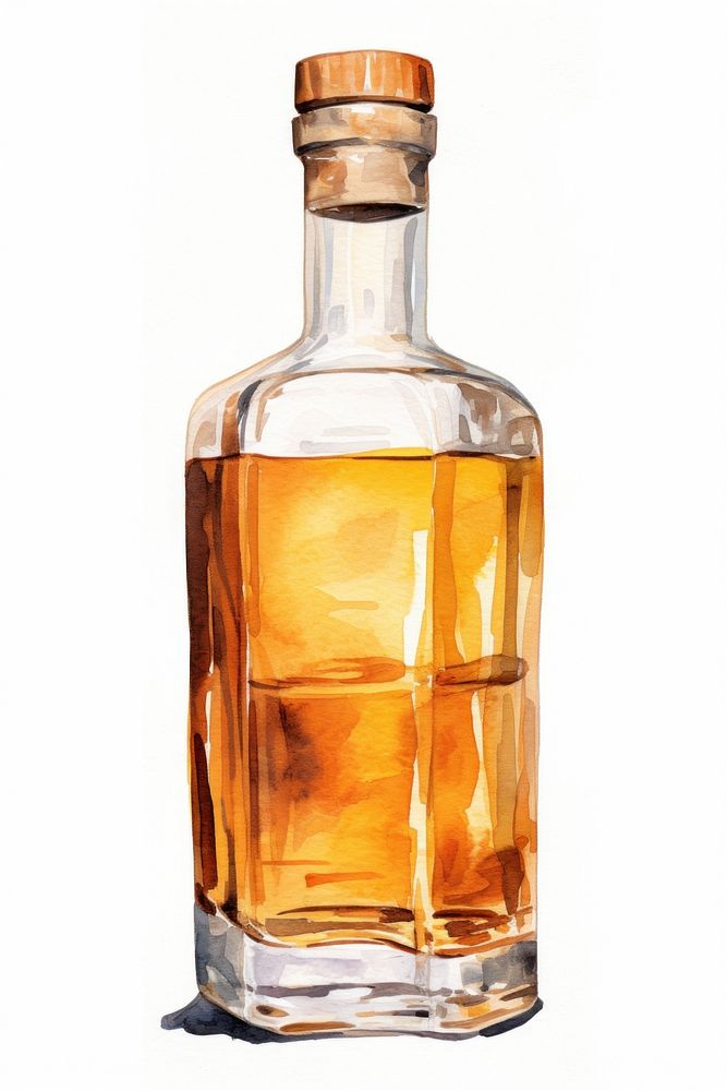 Round whisky bottle glass drink white background. AI generated Image by rawpixel.