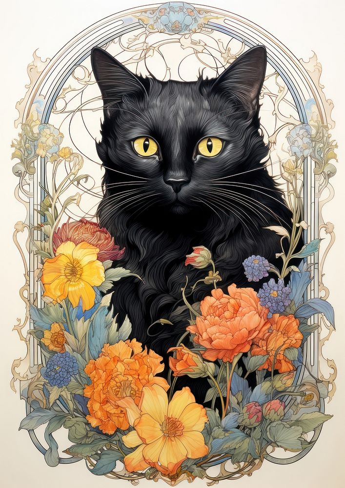 Black cat flower pattern animal. | Premium Photo Illustration - rawpixel