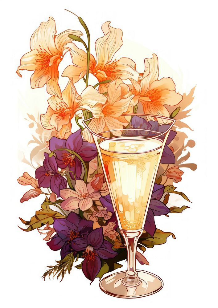 Cocktail flower painting glass. AI generated Image by rawpixel.
