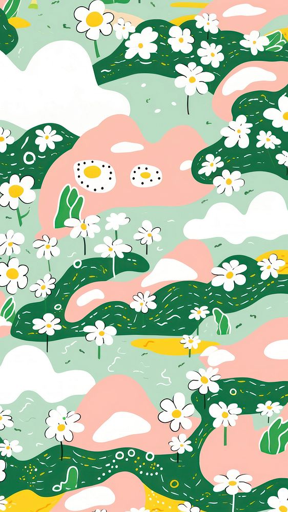 Vibrant cute Chamomile pattern graphics plant backgrounds. AI generated Image by rawpixel.