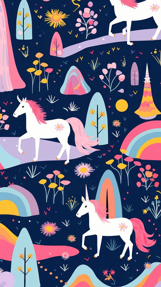 Vibrant cute unicorn pattern outdoors graphics mammal. AI generated Image by rawpixel.