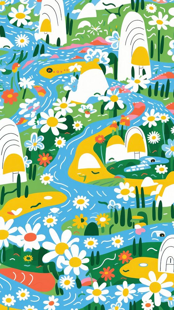 Vibrant Chamomile pattern outdoors graphics plant. AI generated Image by rawpixel.
