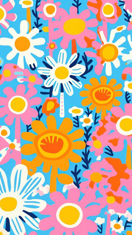 Vibrant daisy pattern graphics flower plant. AI generated Image by rawpixel.