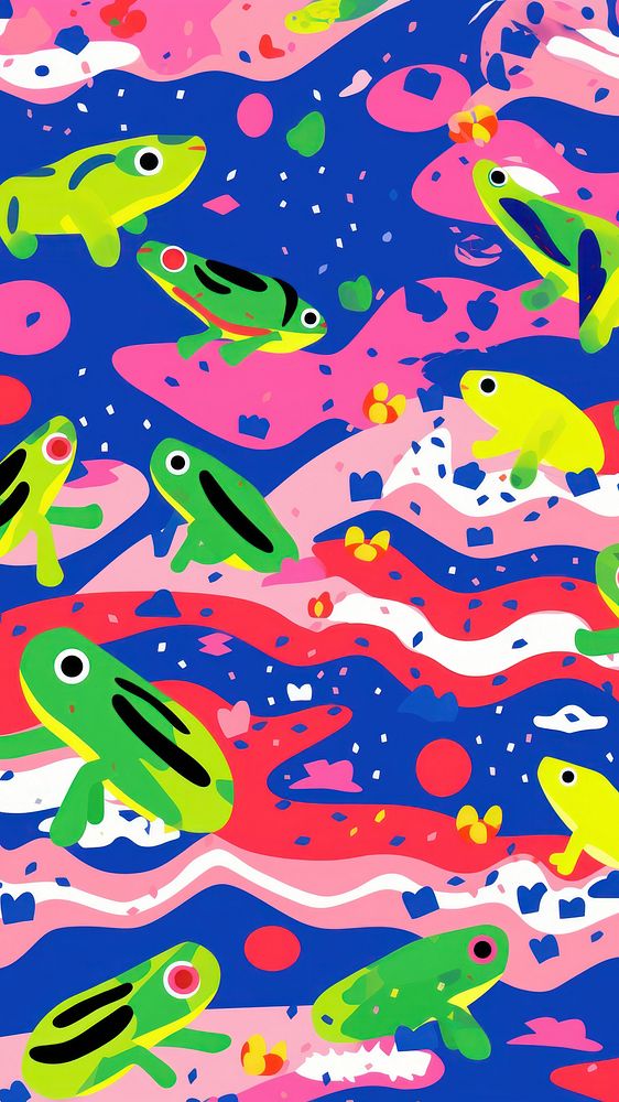 Vibrant frog pattern backgrounds creativity cartoon. AI generated Image by rawpixel.