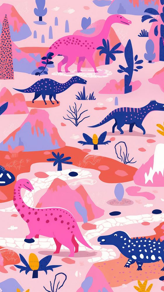 Vibrant pink dinosaur pattern art backgrounds creativity. AI generated Image by rawpixel.