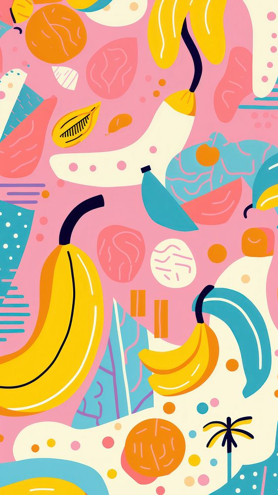 Vibrant tropical fruits pattern graphics banana food. AI generated Image by rawpixel.