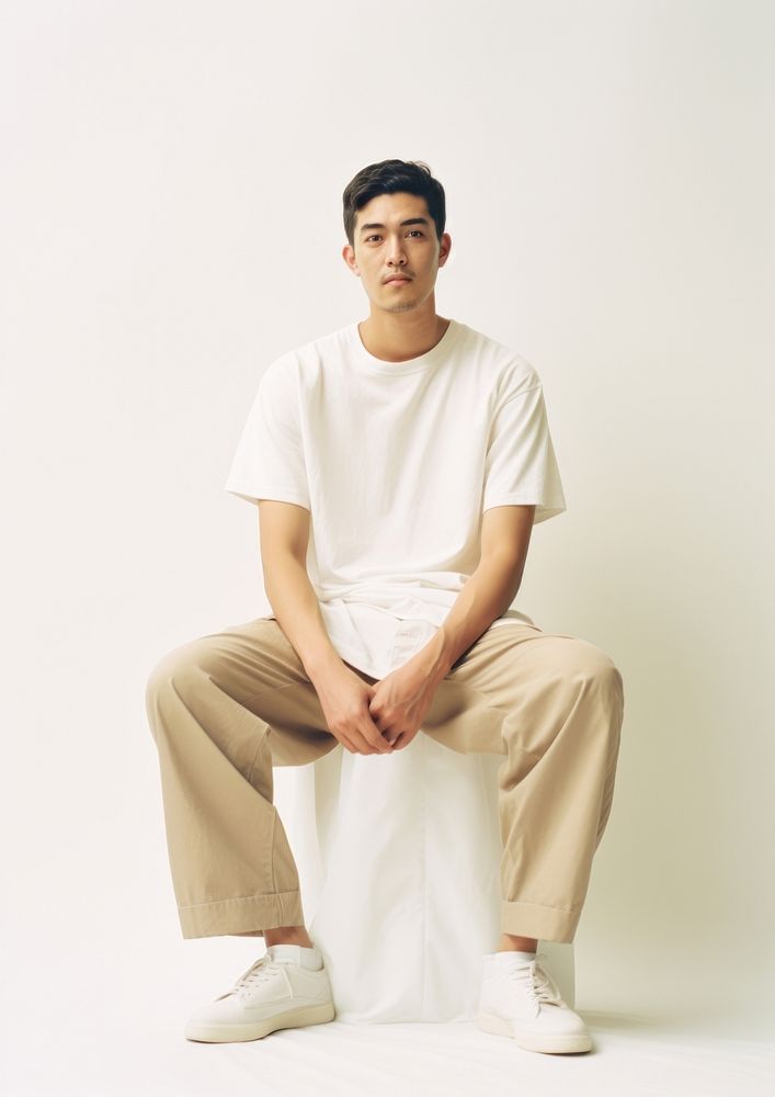 A Japanese man t-shirt sitting fashion. AI generated Image by rawpixel.