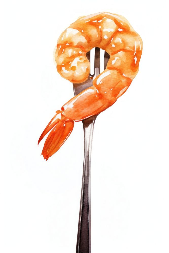 A cooked Peeled shrimp on a fork food white background invertebrate. AI generated Image by rawpixel.