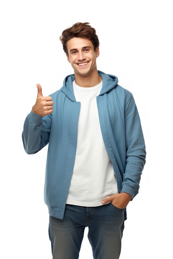 Young smiling man showing OK sign sweatshirt sweater sleeve. AI generated Image by rawpixel.