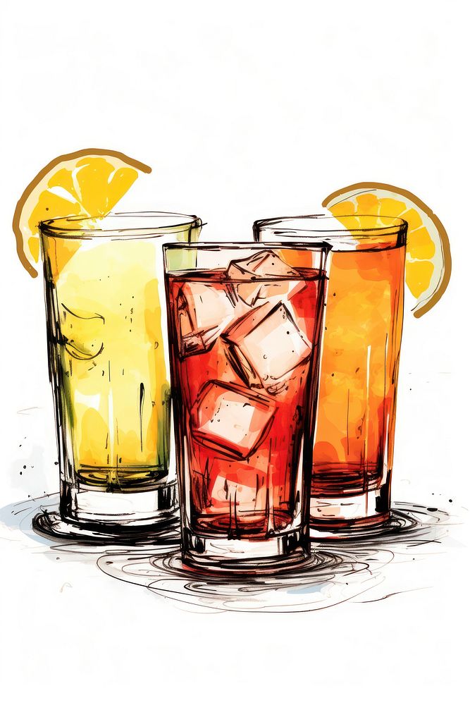 3 cocktail glass drawing bottle drink. AI generated Image by rawpixel.