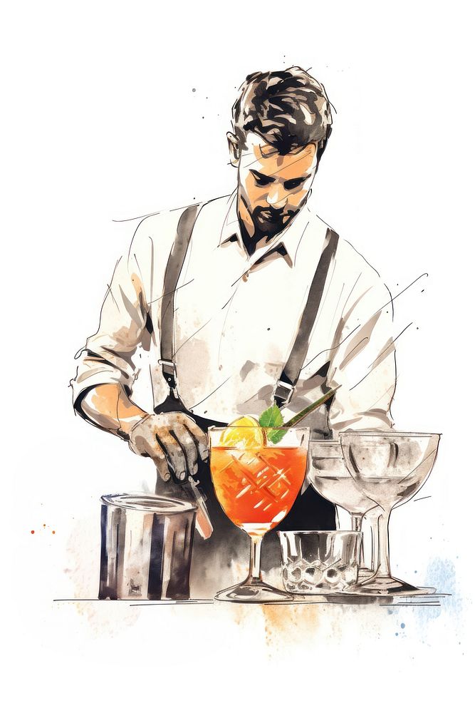 A bartender making cocktail drawing adult drink. AI generated Image by rawpixel.