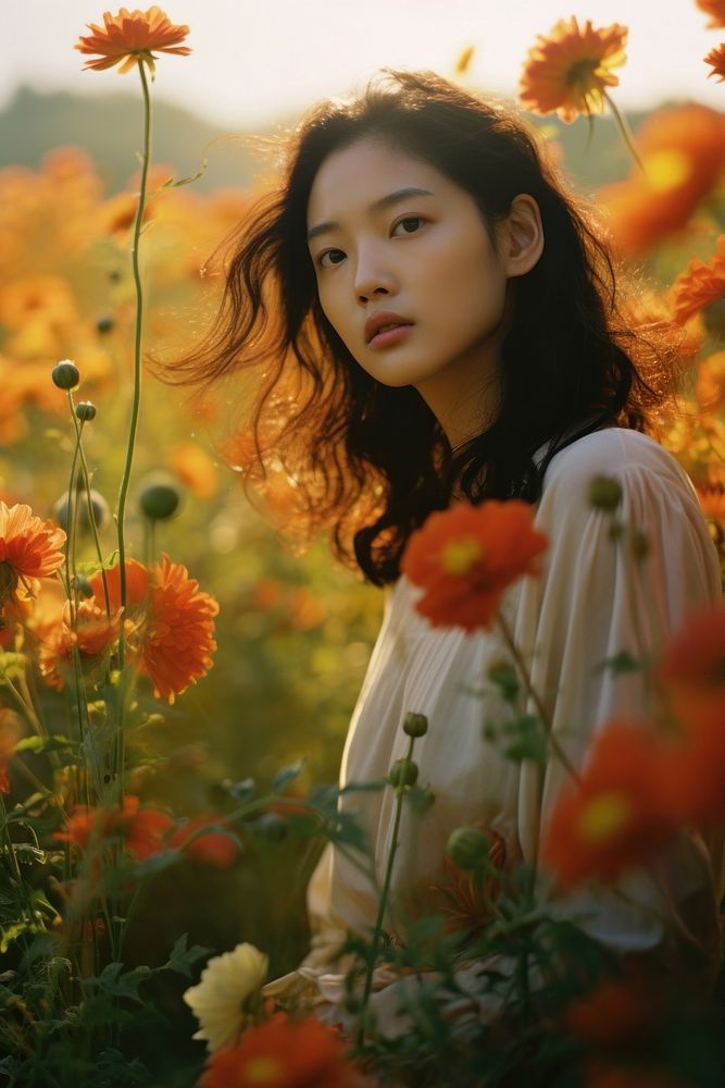 East Asian woman flower outdoors portrait. AI generated Image by rawpixel.