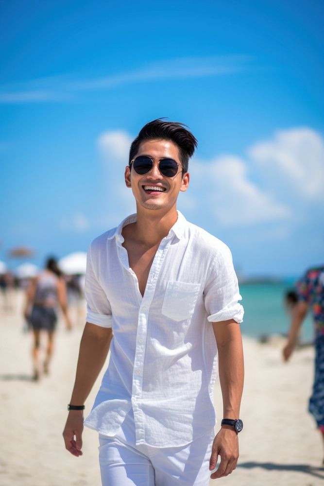 East Asian man wearing sunglasses summer beach adult. AI generated Image by rawpixel.