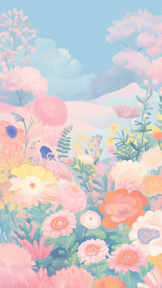 Flower garden painting outdoors pattern. AI generated Image by rawpixel.
