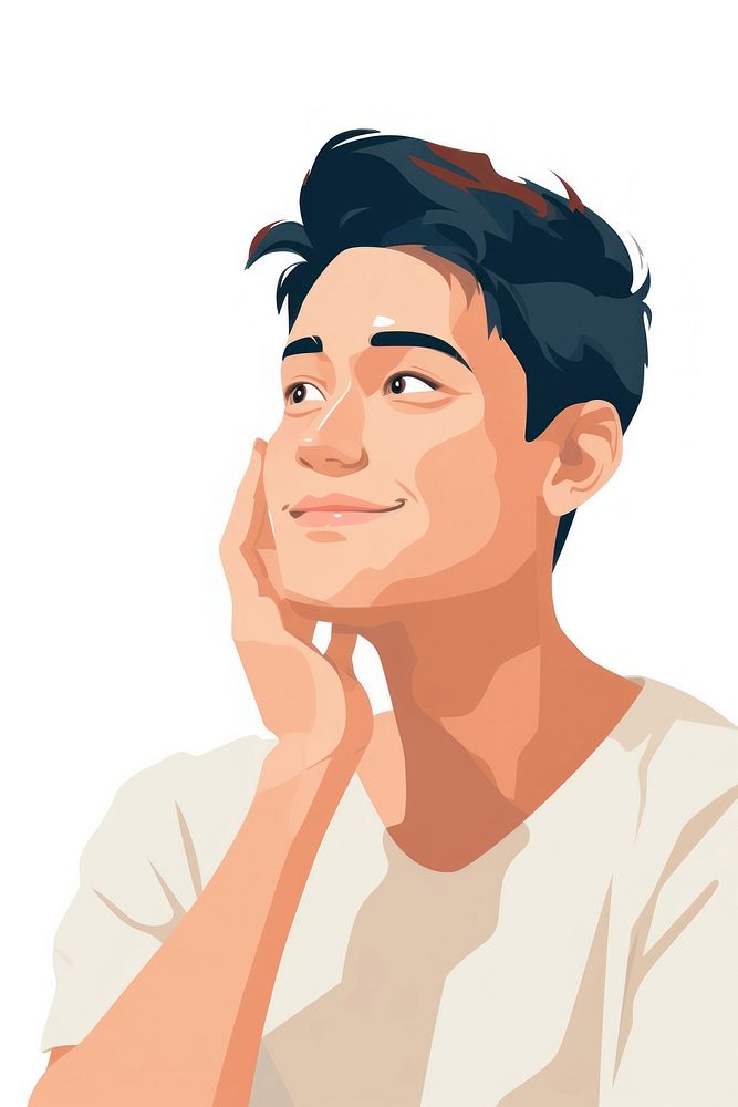A Portrait of an asian young man thinking happily portrait adult smile. AI generated Image by rawpixel.