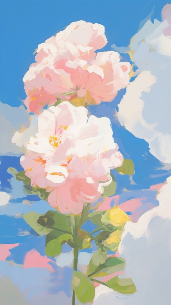Flower and blue sky painting blossom plant. AI generated Image by rawpixel.