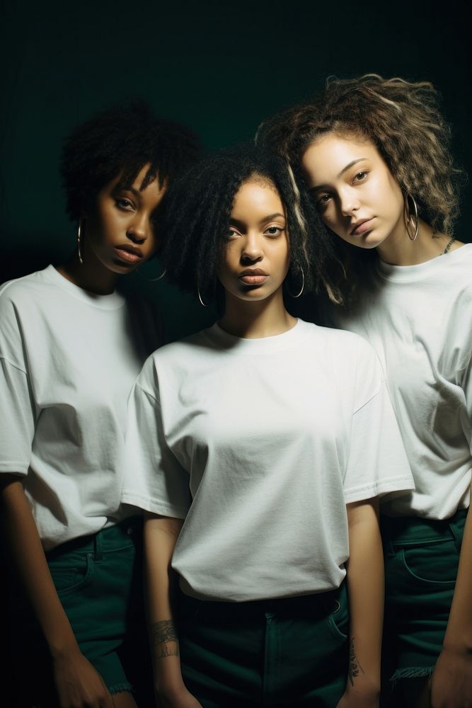 Three women portrait standing t-shirt. AI generated Image by rawpixel.
