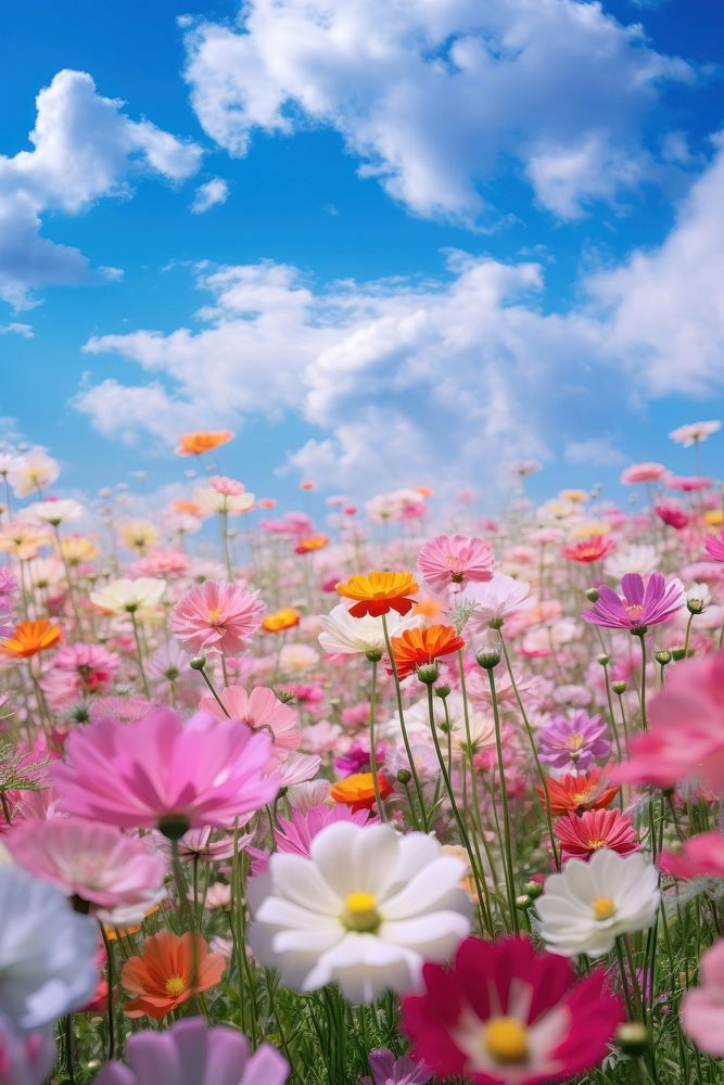 Beautifu floral field cloud sky landscape. AI generated Image by rawpixel.