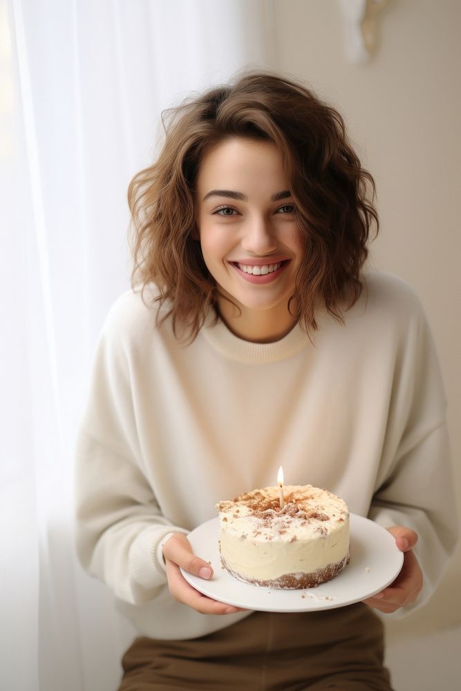 Happy girl with tasty cake dessert adult smile. AI generated Image by rawpixel.