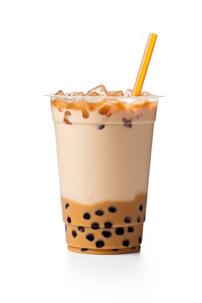 A caramel bubble tea drink cup white background. AI generated Image by rawpixel.