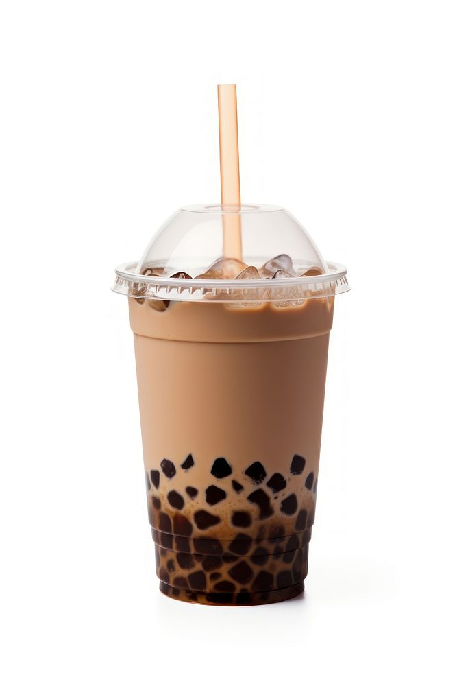 A chocolate bubble tea drink cup white background. AI generated Image by rawpixel.