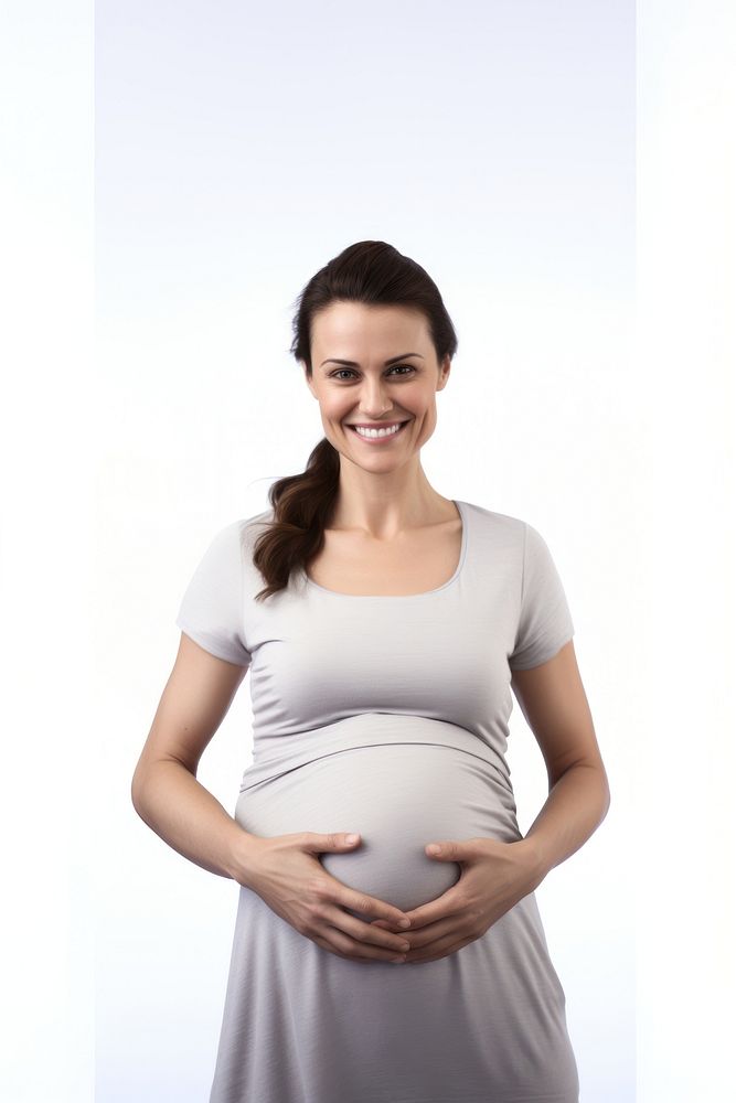 A happy woman with touching her belly pregnant portrait stomach. AI generated Image by rawpixel.