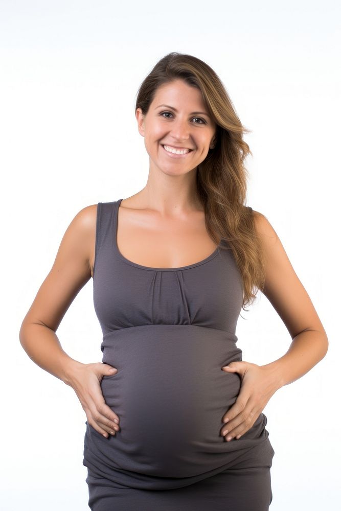 A happy woman with touching her belly pregnant portrait adult. AI generated Image by rawpixel.