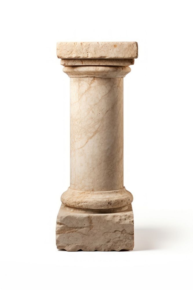 A small architectural antique stone pillar column with pedestal architecture white background sculpture. AI generated Image…
