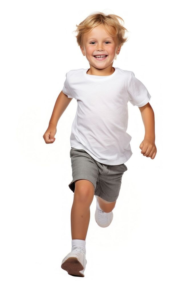 A running kid t-shirt shorts child. AI generated Image by rawpixel.
